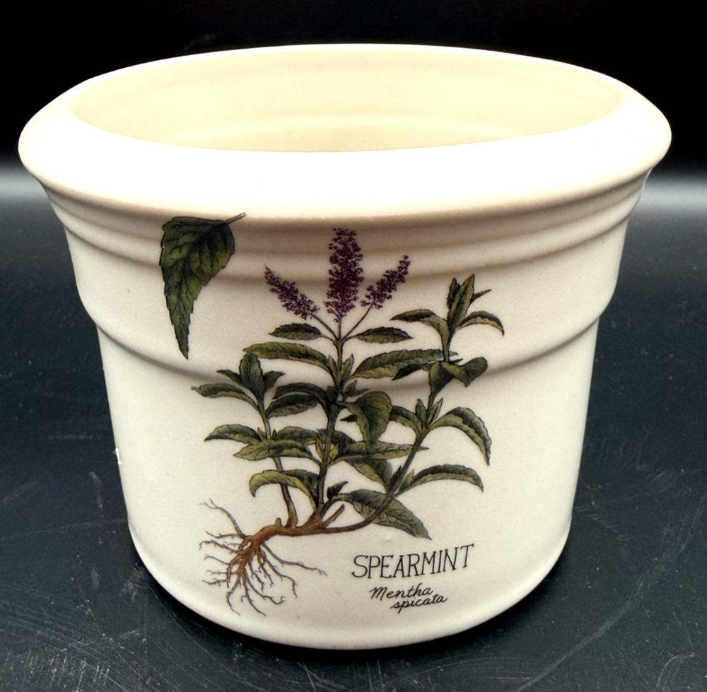 Zanesville Stoneware Planter SPEARMINT Crock Flower Pot Herb Garden Ohio Pottery